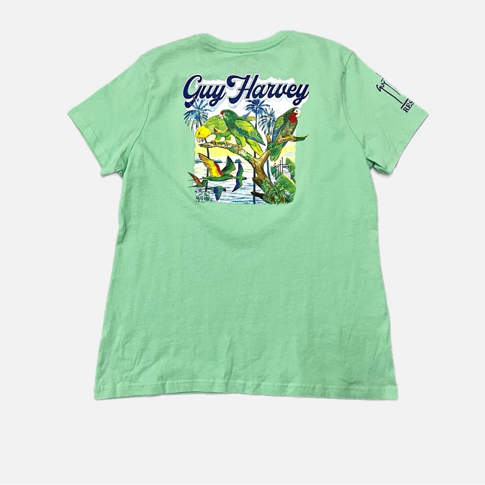 Guy Harvey’s Resort Women’s Aqua Green Parrot T Shirt Size XL